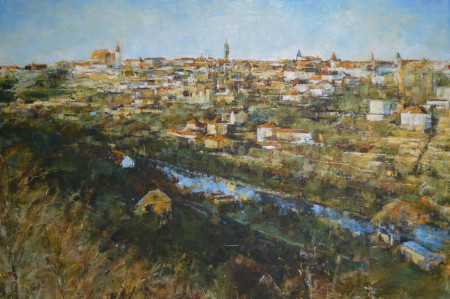Město z železničního mostu / olej na plátně / 120 x 80 cm / 2025